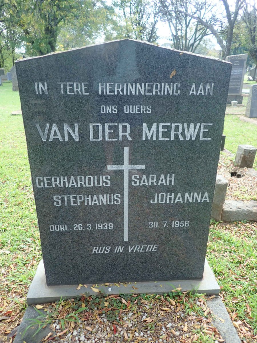 MERWE Gerhardus Stephanus, van der -1939 &amp; Sarah Johanna -1956