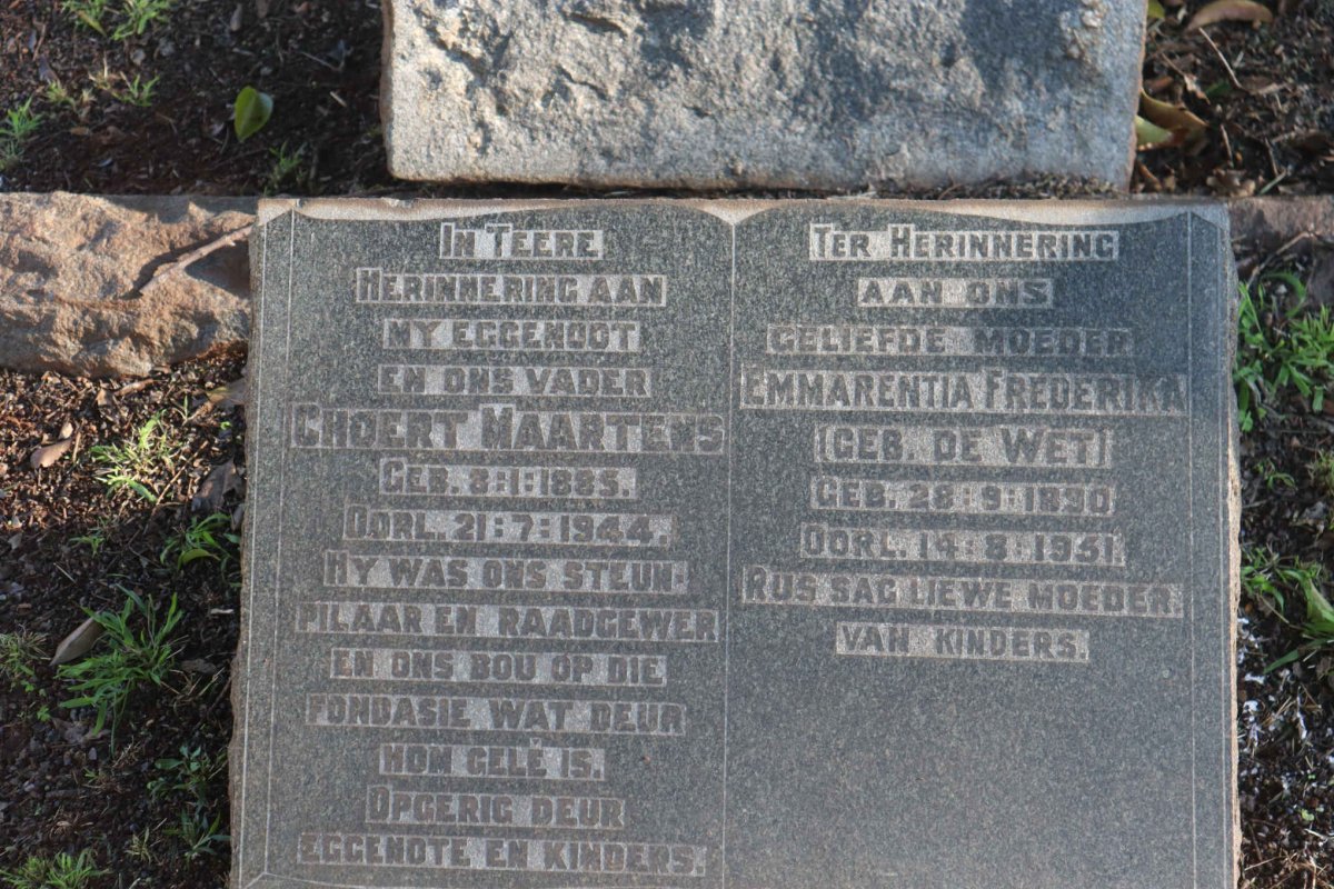 MAARTENS Choert 1885-1944 &amp; Emmarentia Frederika De WET 1890-1951