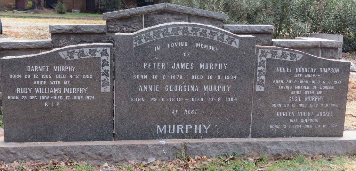 MURPHY Peter James 1870-1934 &amp; Annie Georgina 1873-1964 :: MURPHY Garnet 1905-1929 :: WILLIAMS Ruby nee MURPHY 1905-1974