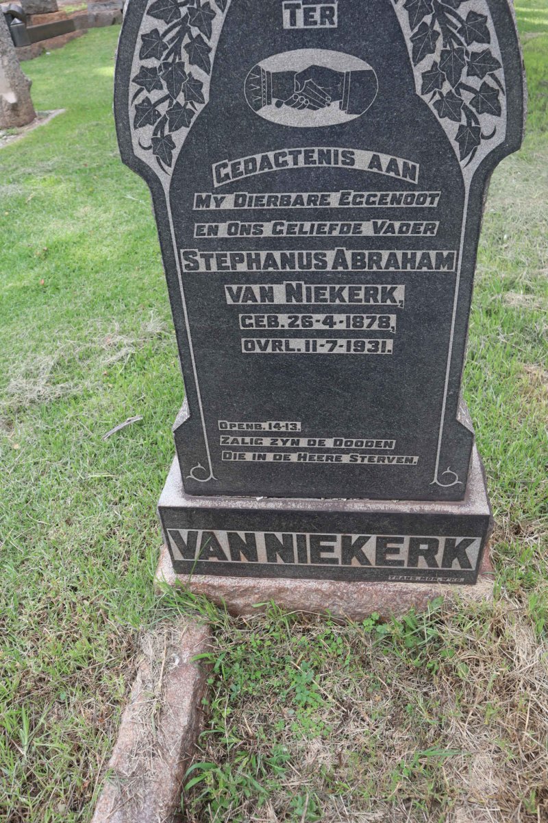 NIEKERK Stephanus Abraham, van 1878-1931