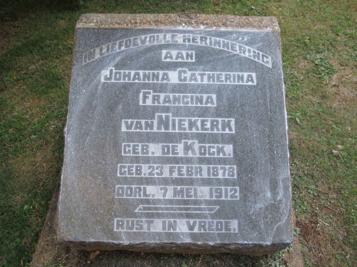 NIEKERK Johanna Catherina Francina, van nee DE KOCK 1878-1912