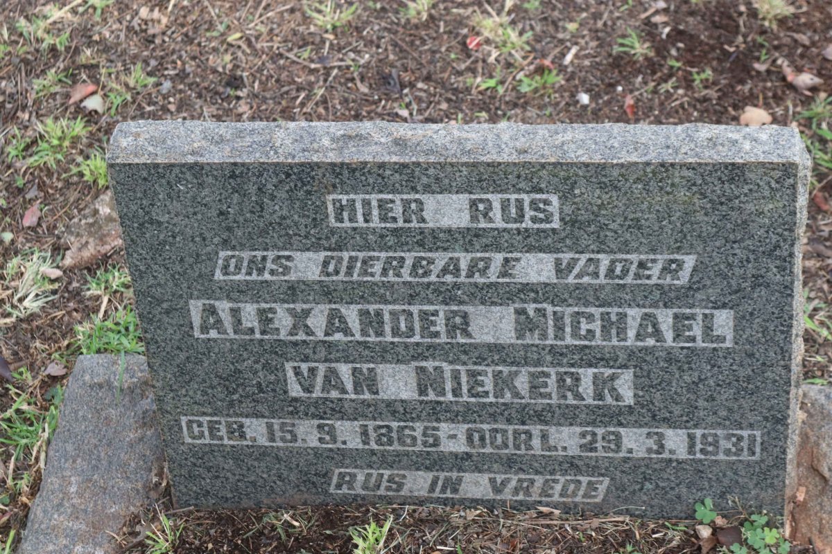 NIEKERK Alexander Michael, van 1865-1931