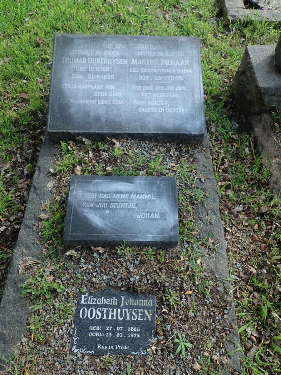 OOSTHUIZEN Thomas 1887-1929 :: PIENAAR Martha nee OOSTHUIZEN 1914-1945