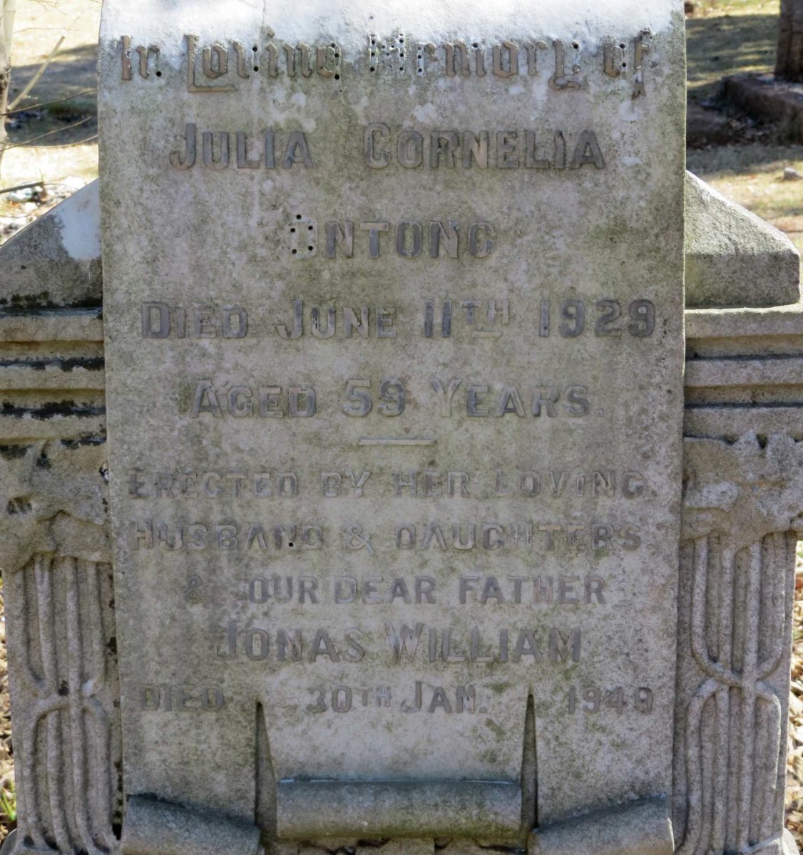 ONTONG Jonas William -1949 &amp; Julia Cornelia -1929