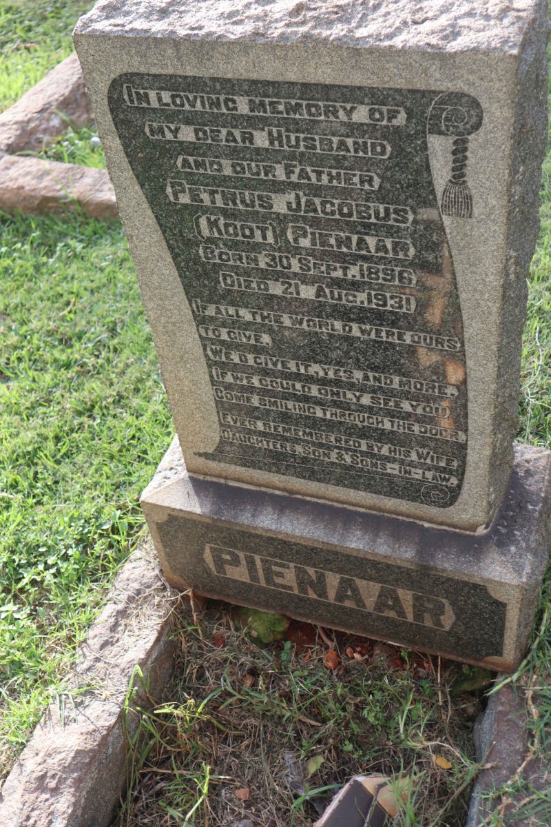 PIENAAR Petrus Jacobus 1896-1931
