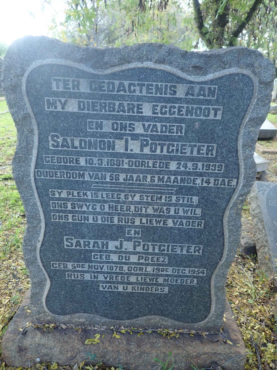 POTGIETER Salomon I. 1881-1939 &amp; Sarah J. DU PREEZ 1878-1954
