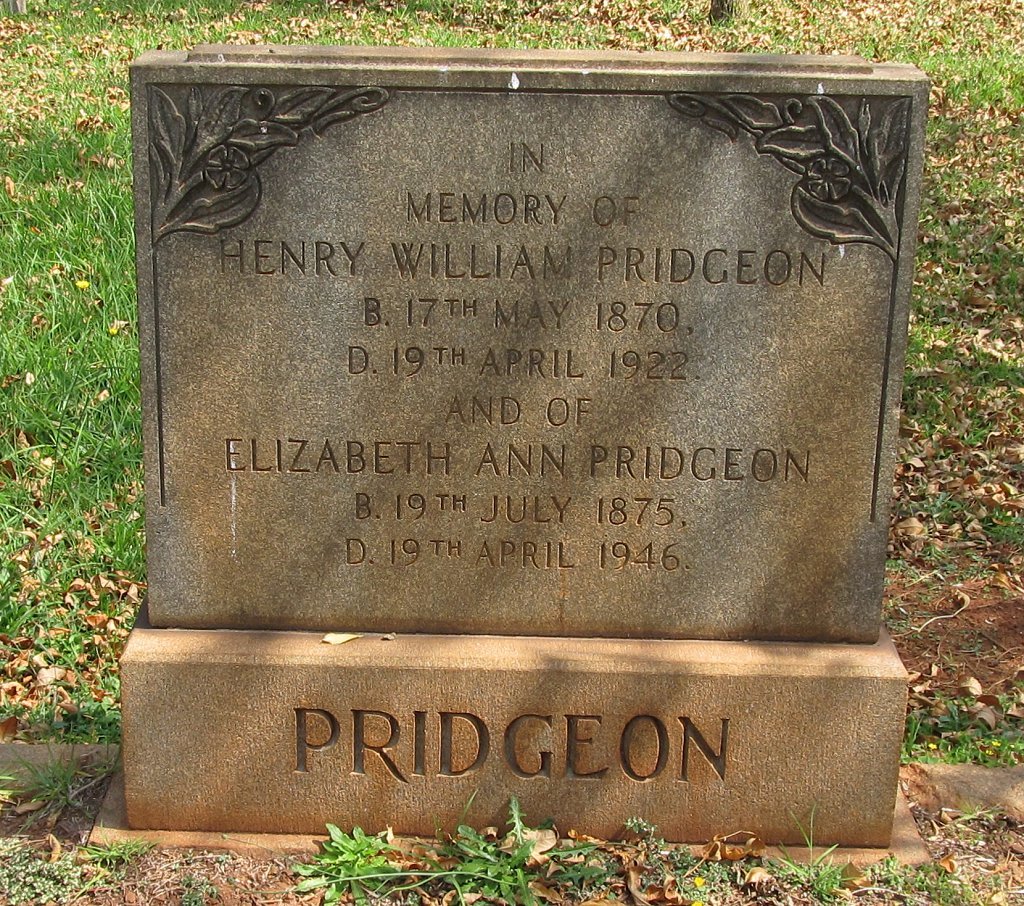 PRIDGEON Henry William 1870-1922 &amp; Elizabeth Ann 1875-1946