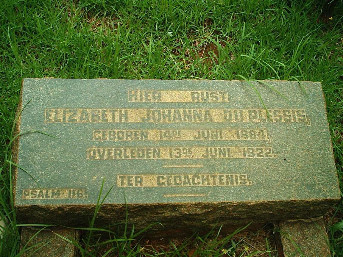 PLESSIS Elizabeth Johanna, du 1884-1922