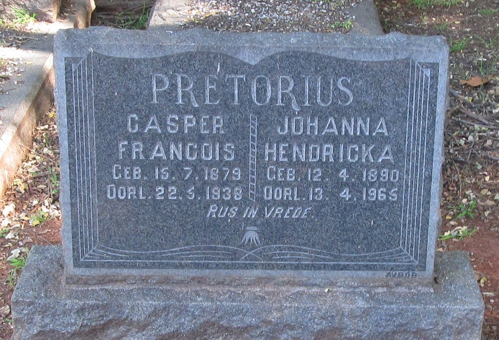 PRETORIUS Casper Francois 1879-1938 &amp; Johanna Hendricka 1890-1965
