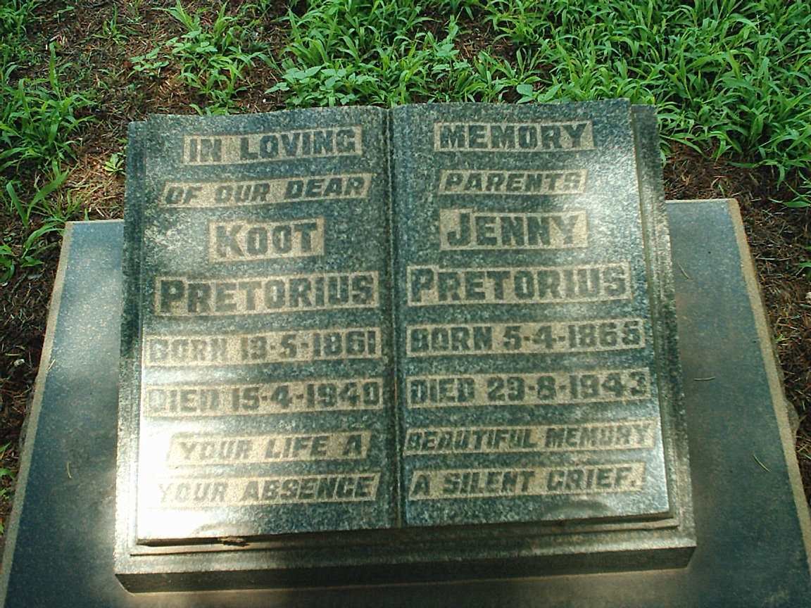 PRETORIUS Koot 1861-1940 &amp; Jennie 1865-1943