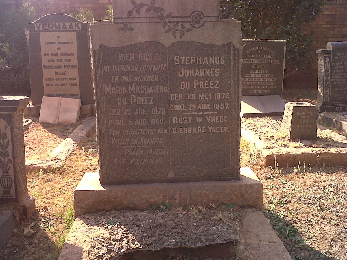 PREEZ Stephanus Johannes, du 1872-1957 &amp; Maria Magdalena 1870-1940