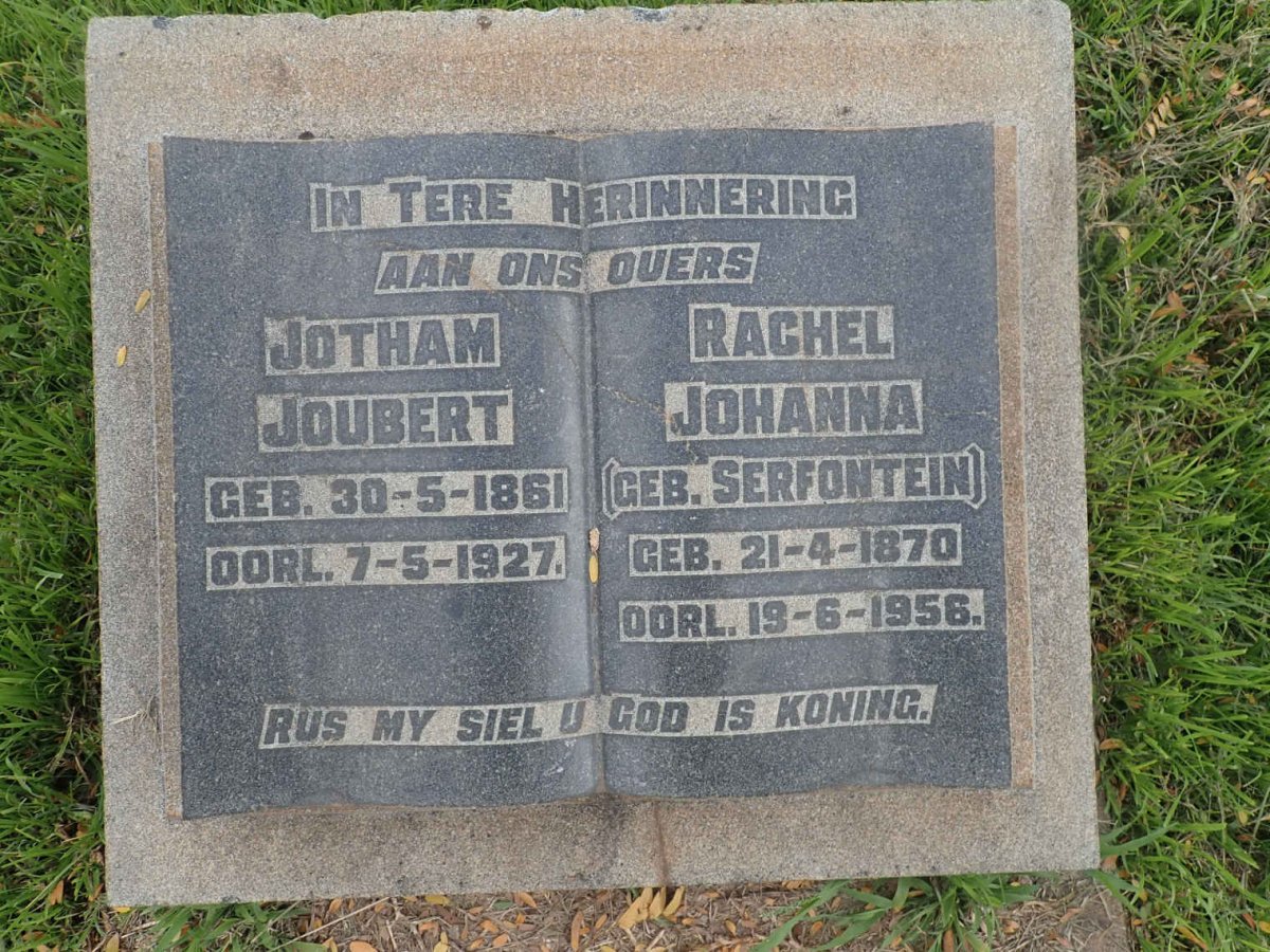 PIENAAR Jotham Joubert 1861-1927 &amp; Rachel Johanna SERFONTEIN 1870-1956