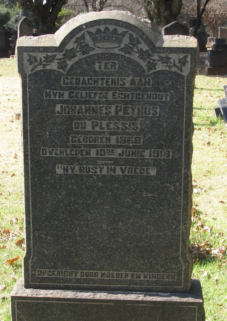 PLESSIS Johannes Petrus, du 1868-1918