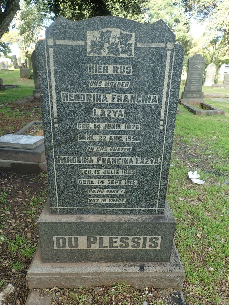 PLESSIS Hendrina Francina Lazya, du 1878-1950 :: PLESSIS Hendrina Francina Lazya, du 1903-1915