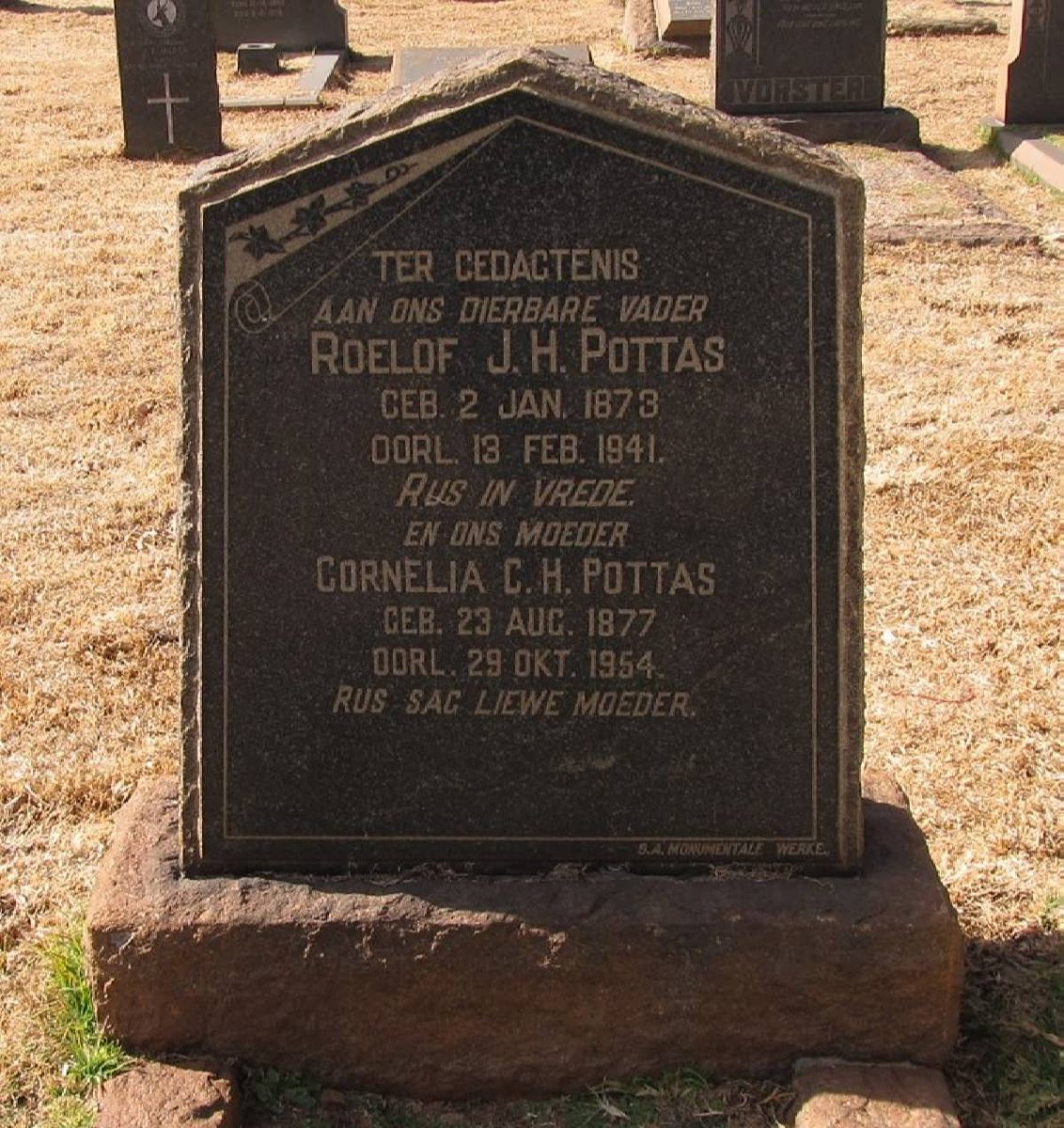 POTTAS Roelof J.H. 1873-1941 &amp; Cornelia C.H. 1877-1954