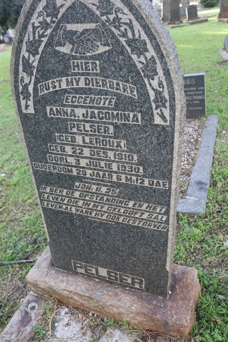 PELSER Anna Jacomina nee LE ROUX 1910-1930