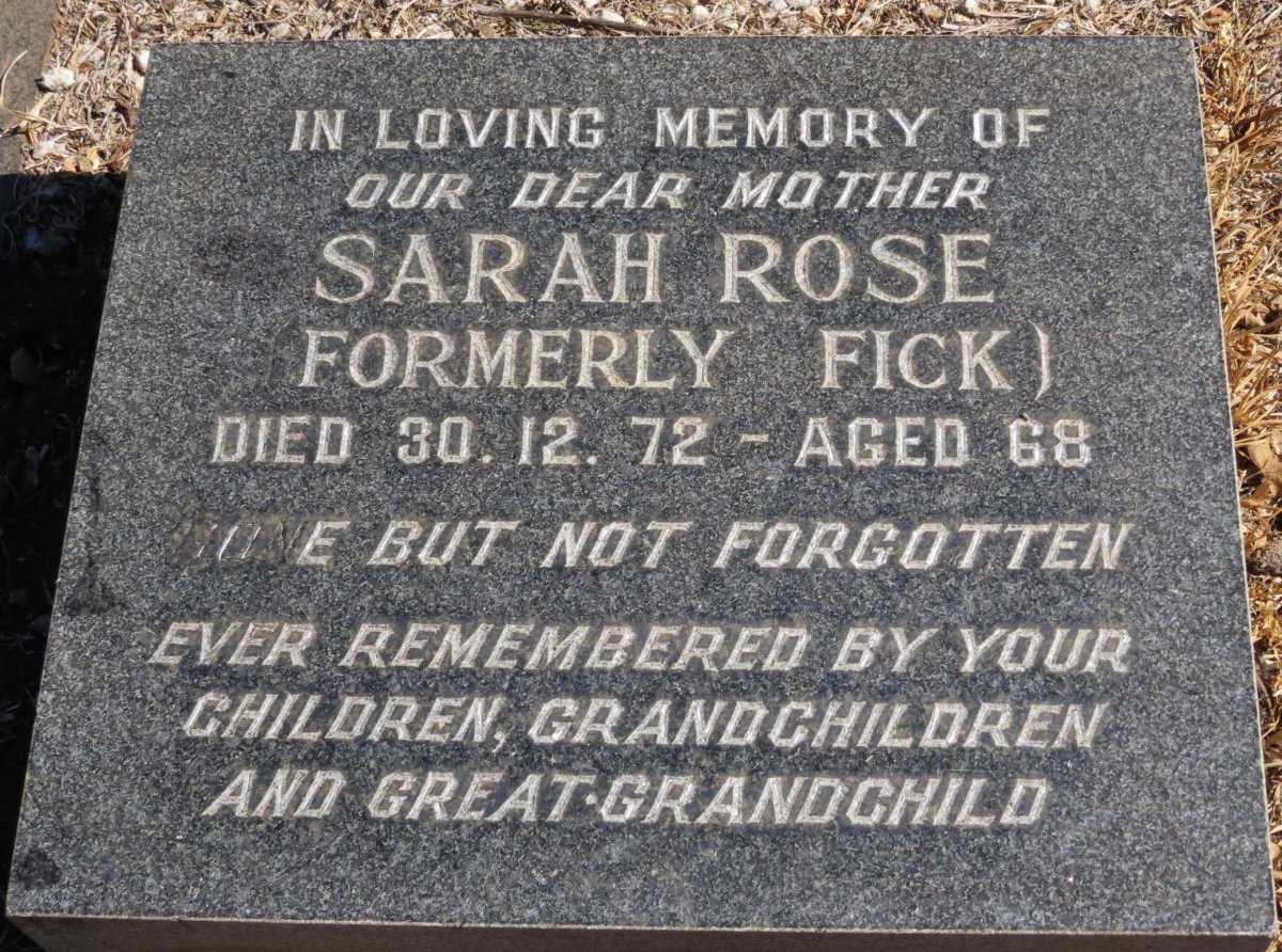 ROSE Sarah formerly FICK -1972