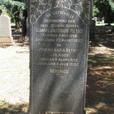 RETIEF Daniel Jacobus 1846-1922 &amp; Paulina Maria ROOS 1849-1930