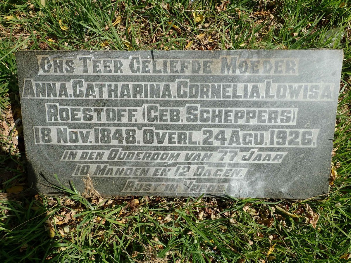 ROESTOFF Anna Catharina Cornelia Lowisa nee SCHEPPERS 1848-1926