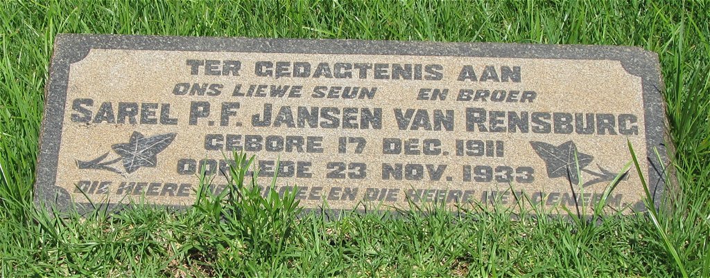 RENSBURG Sarel P.F., Jansen van 1911-1933