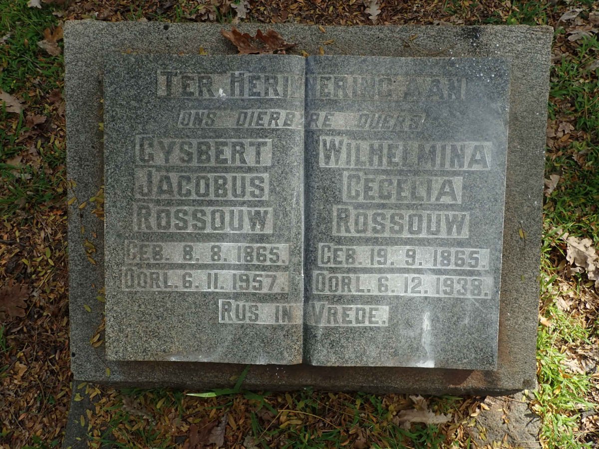 ROSSOUW Gysbert Jacobus 1865-1957 &amp; Wilhelmina Cecelia 1865-1938
