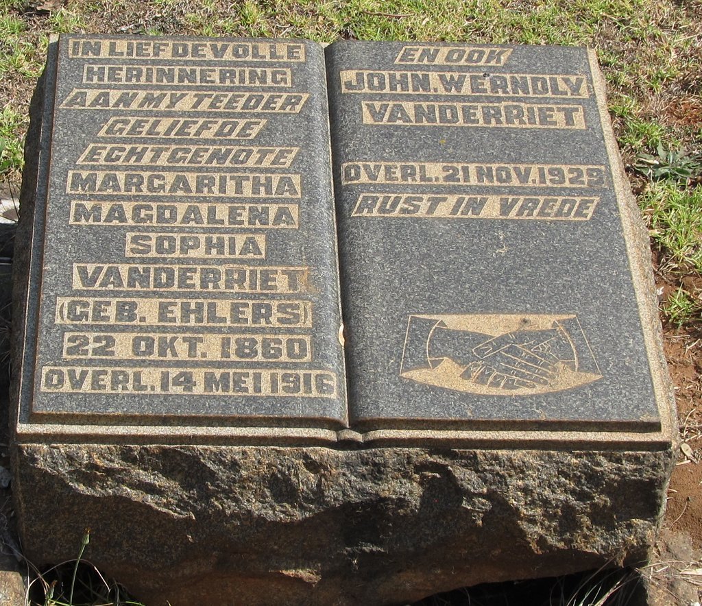 RIET John Werndly, van der -1929 &amp; Margaritha Magdalena Sophia EHLERS 1860-1916