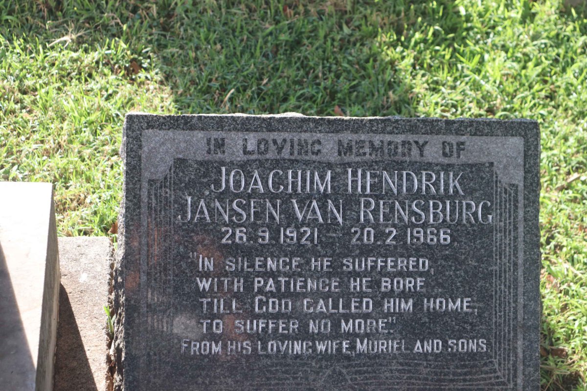RENSBURG Joachim Hendrik, Jansen van 1921-1966