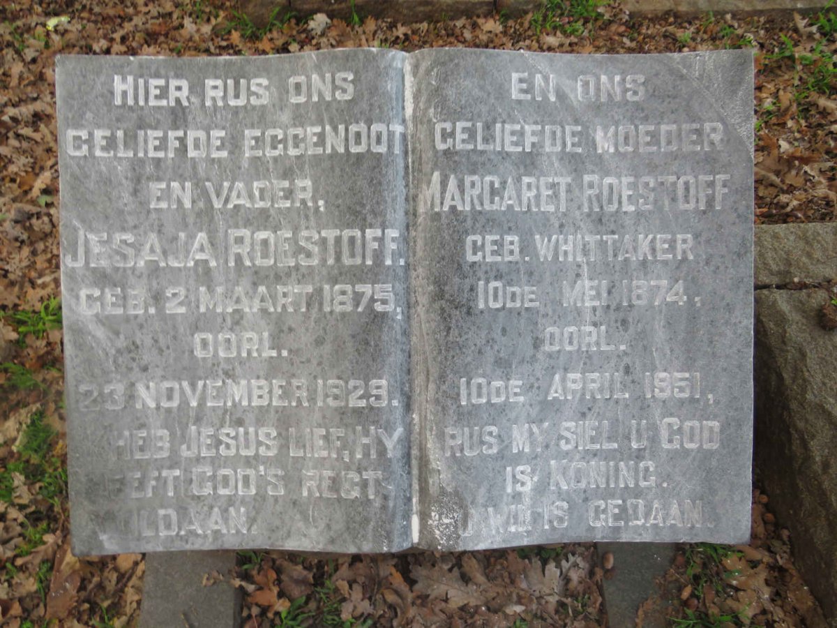 ROESTOFF Jesaja 1875-1929 &amp; Margaret WHITTAKER 1874-1951
