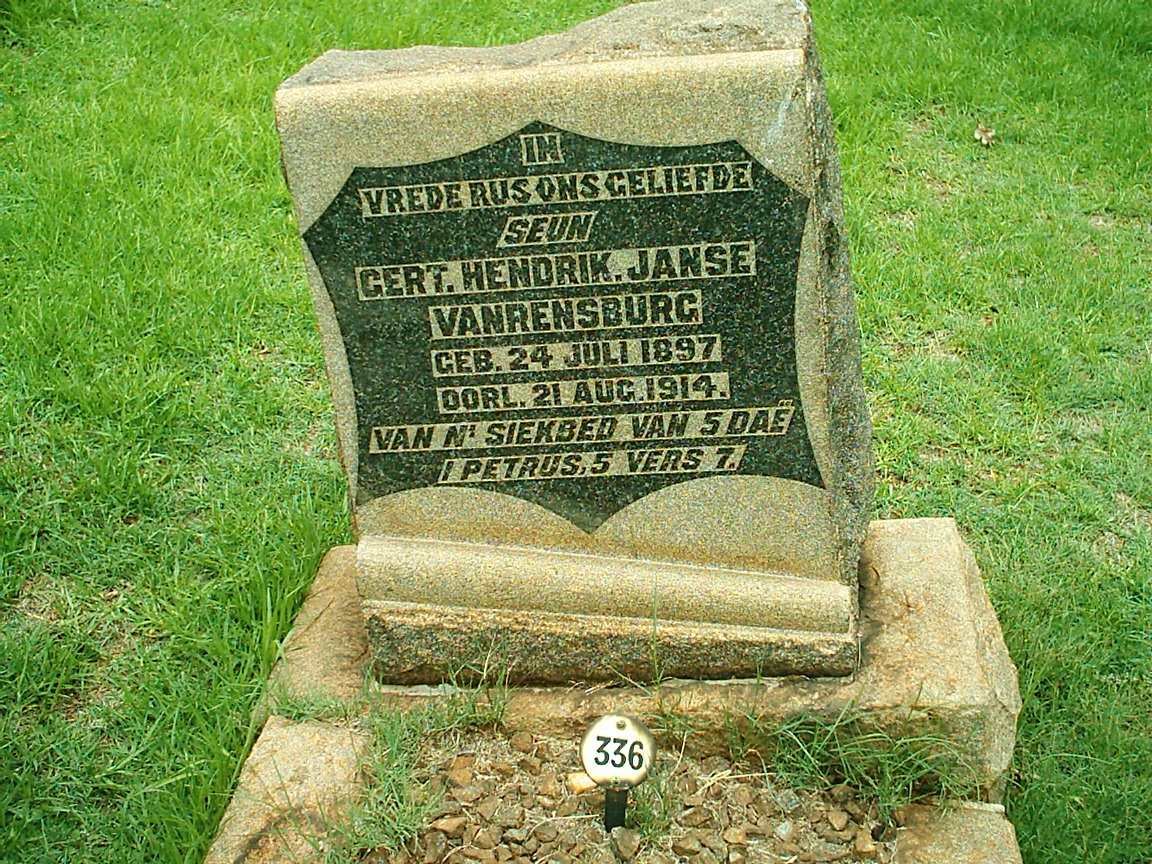 RENSBURG Gert Hendrik, Janse van 1897-1914