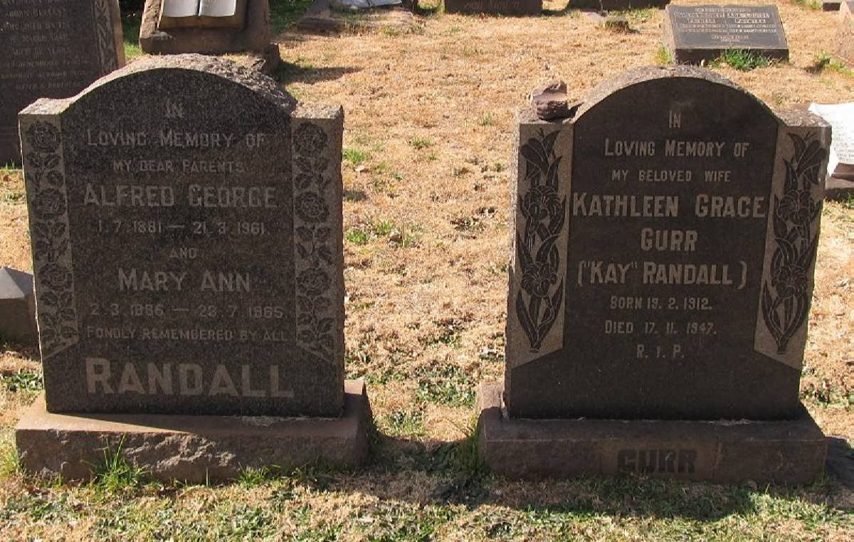 RANDALL Alfred George 1881-1961 &amp; Mary Ann 1886-1985 :: GURR Kathleen Grace 1912-1947
