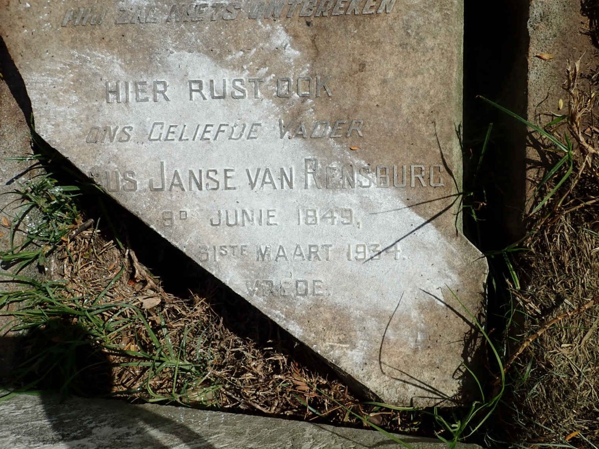 RENSBURG Jacobus, Janse van 1849-1934 &amp; Sara Johanna DU TOIT 1855-1922