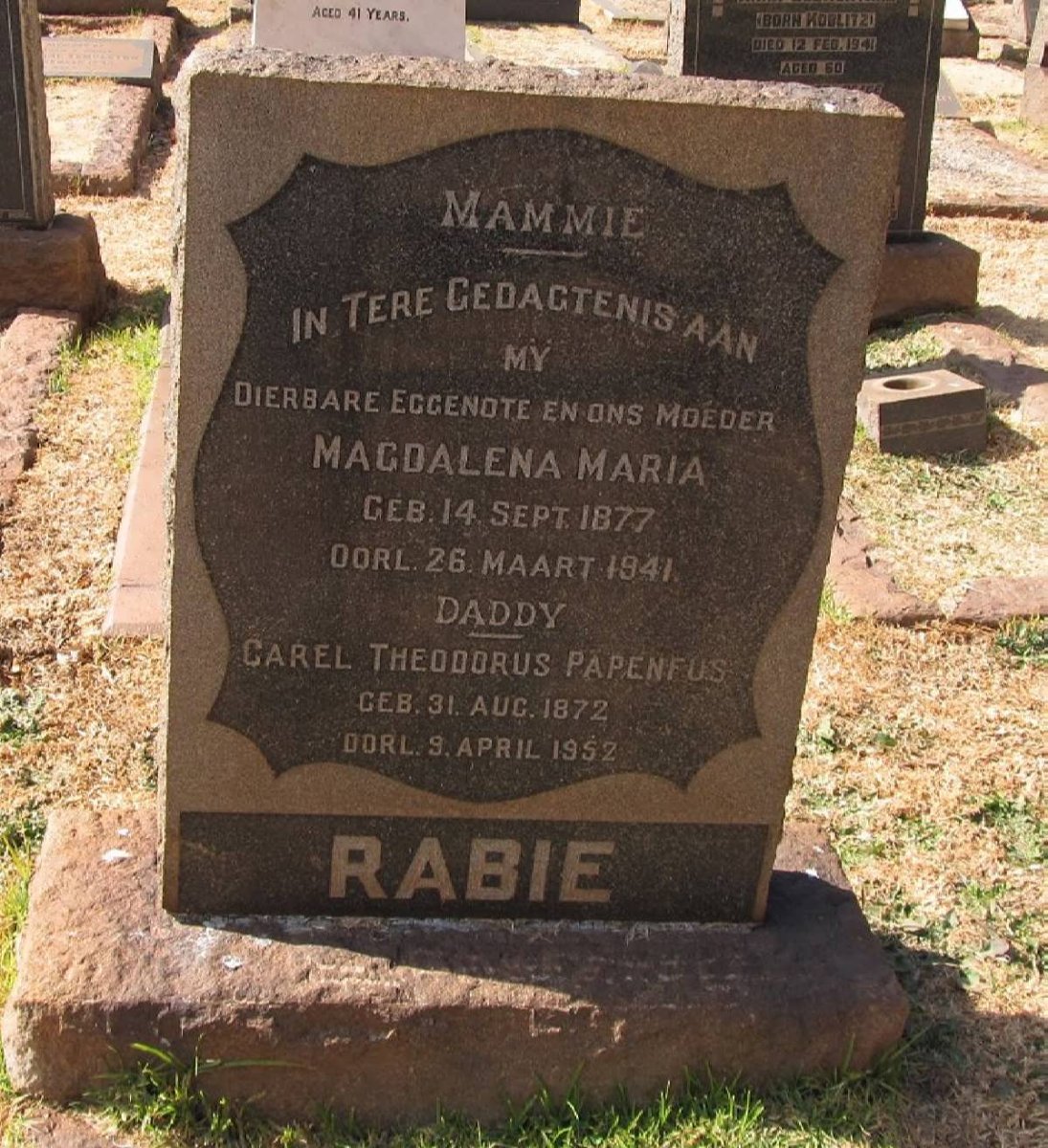 RABIE Carel Theodorus Papenfus 1872-1952 &amp; Magdalena Maria 1877-1941