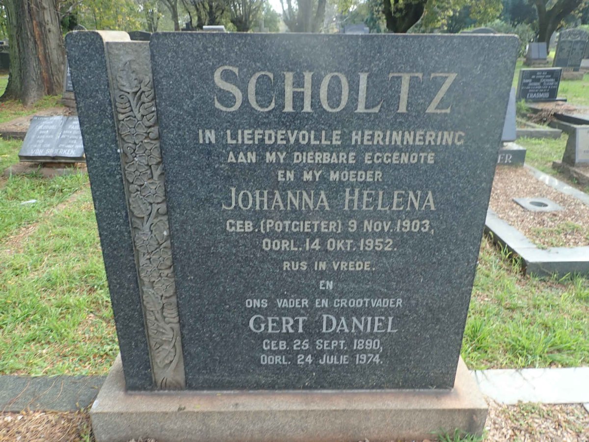 SCHOLTZ Gert Daniel 1890-1974 &amp; Johanna Helena POTGIETER 1903-1952