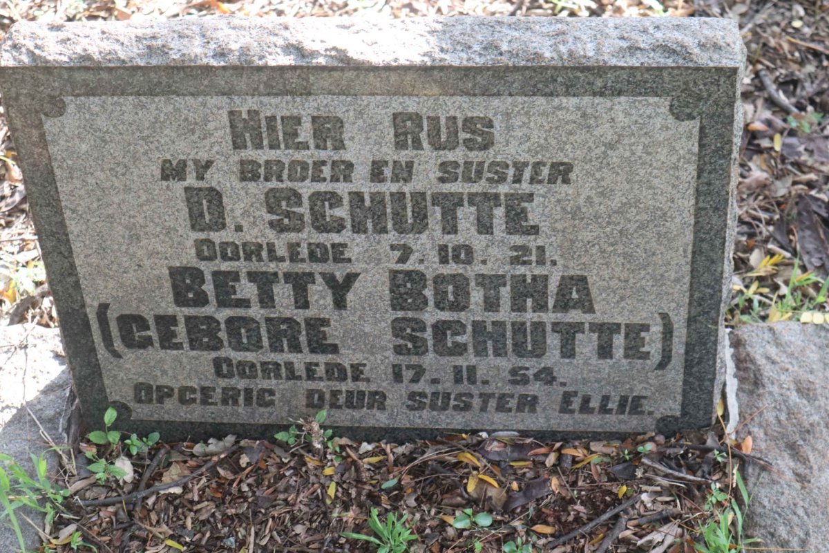 SCHUTTE D. -1921 :: BOTHA Betty nee SCHUTTE -1954
