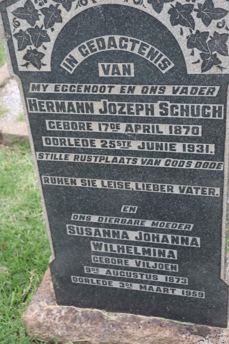 SCHUCH Hermann Jozeph 1870-1931 &amp; Susanna Johanna Wilhelmina VILJOEN 1873-1959