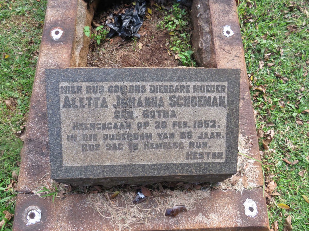 SCHOEMAN Aletta Johanna nee BOTHA  -1952
