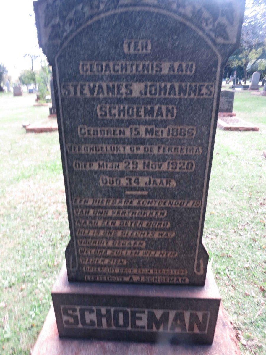 SCHOEMAN Stevanes Johannes 1886-1920