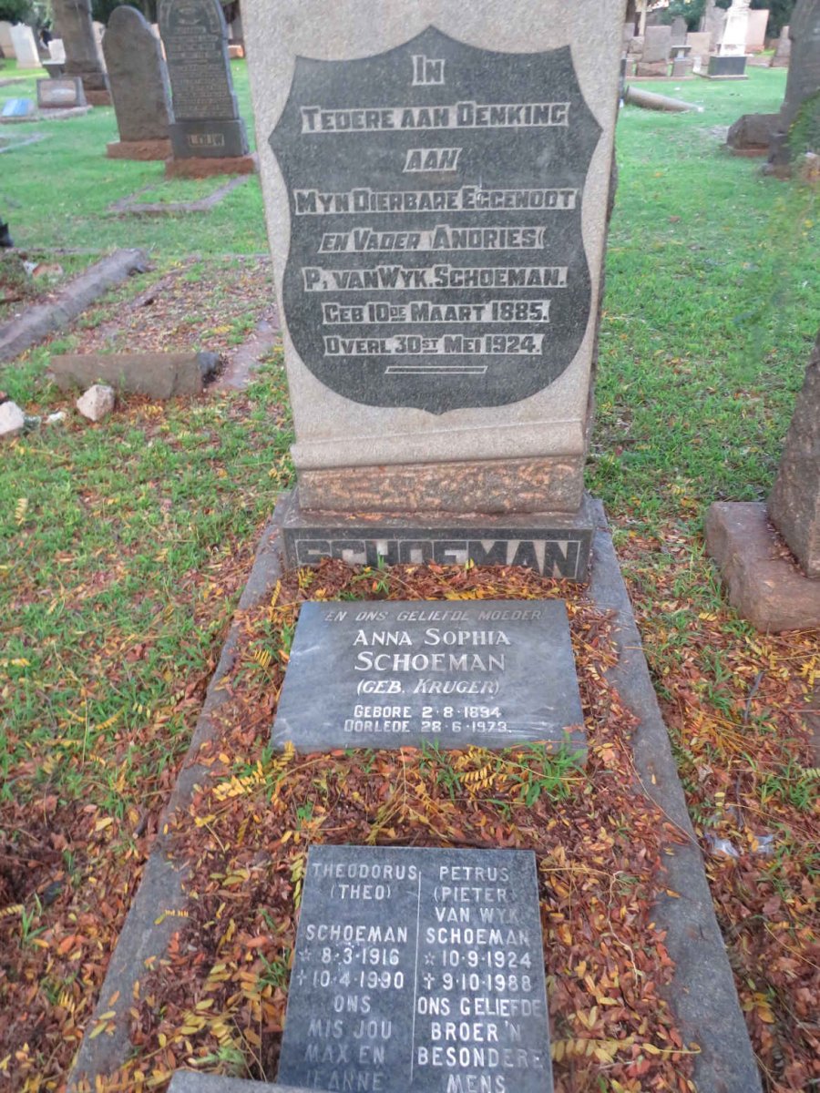SCHOEMAN Andries P. van Wyk 1885-1924 &amp; Anna Sophia KRUGER 1894-1973
