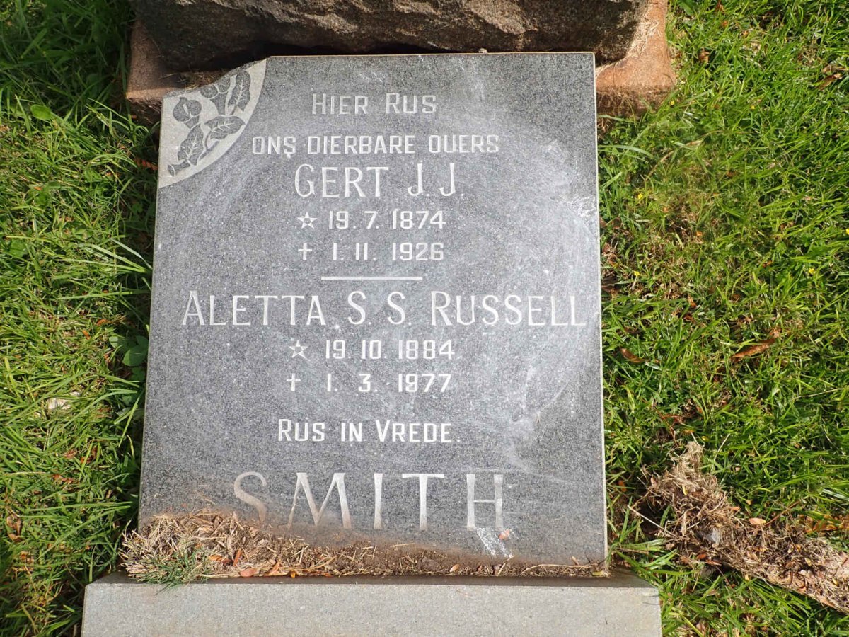 SMITH Gert J.J. 1874-1926 &amp; Aletta S.S. RUSSELL 1884-1977