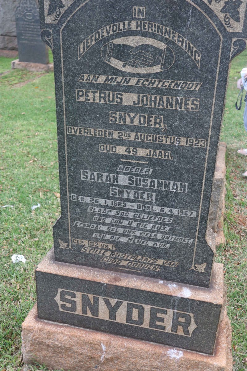 SNYDER Sarah Susanna 1883-1967 :: SNYDER Petrus Johannes -1923 
