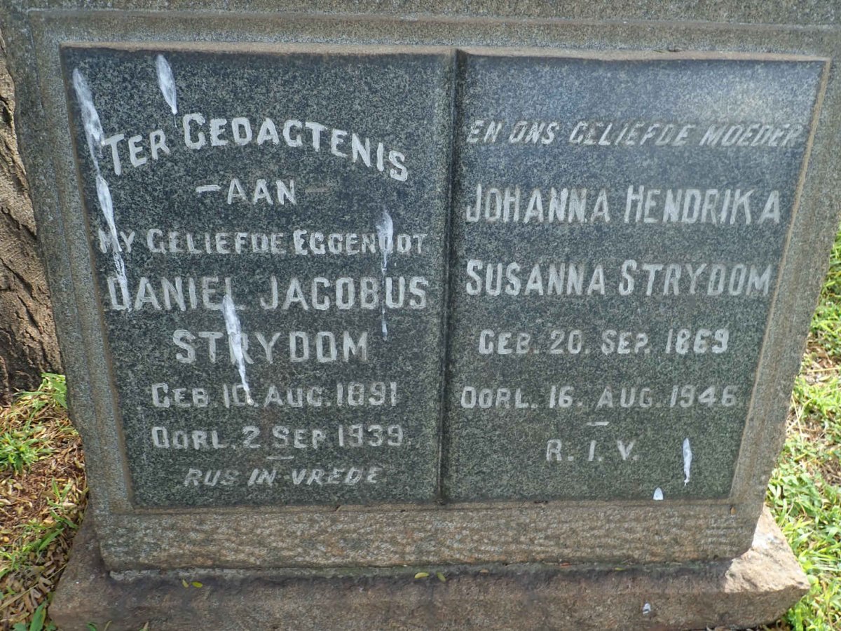 STRYDOM Daniel Jacobus 1891-1939 &amp; Johanna Hendrika Susanna 1869-1946