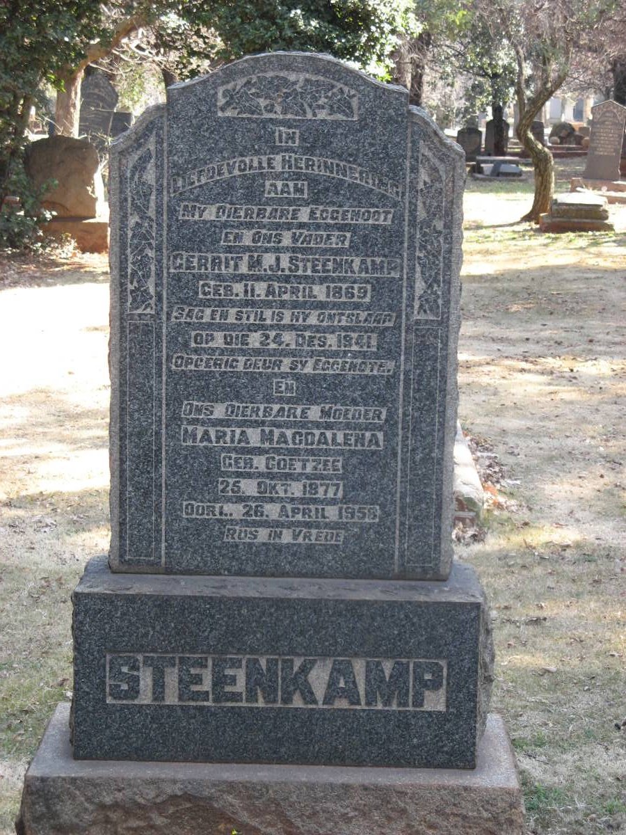 STEENKAMP Gerrit M.J. 1869-1941 &amp; Maria Magdalena COETZEE 1877-1958
