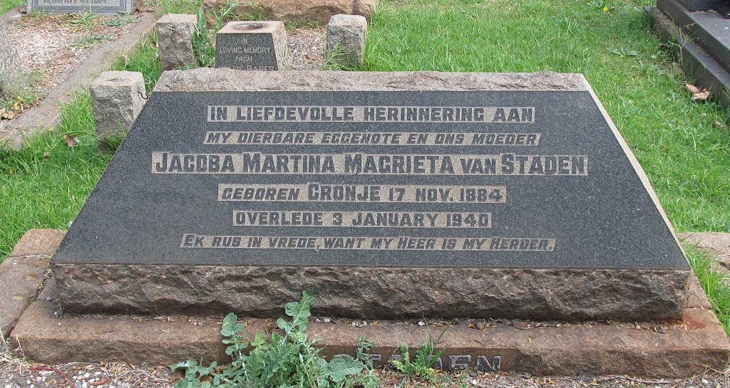 STADEN Jacoba Martina Magrieta, van nee CRONJE 1884-1940
