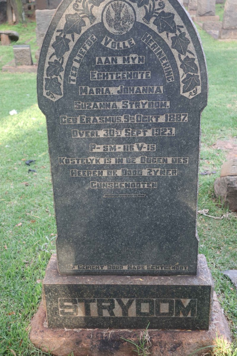 STRYDOM Maria Johanna Suzanna nee ERASMUS 1887-1923