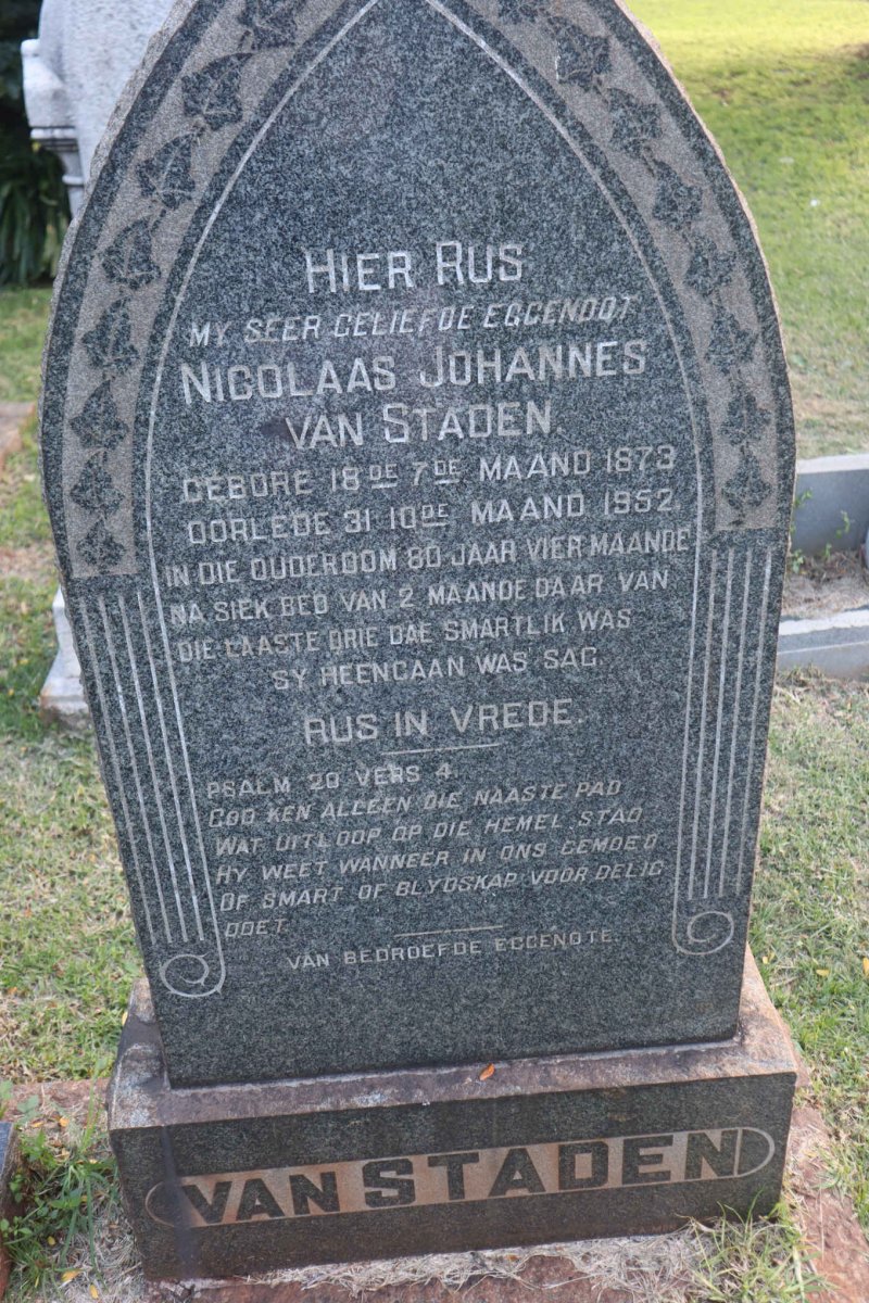 STADEN Nicolaas Johannes, van 1873-1952