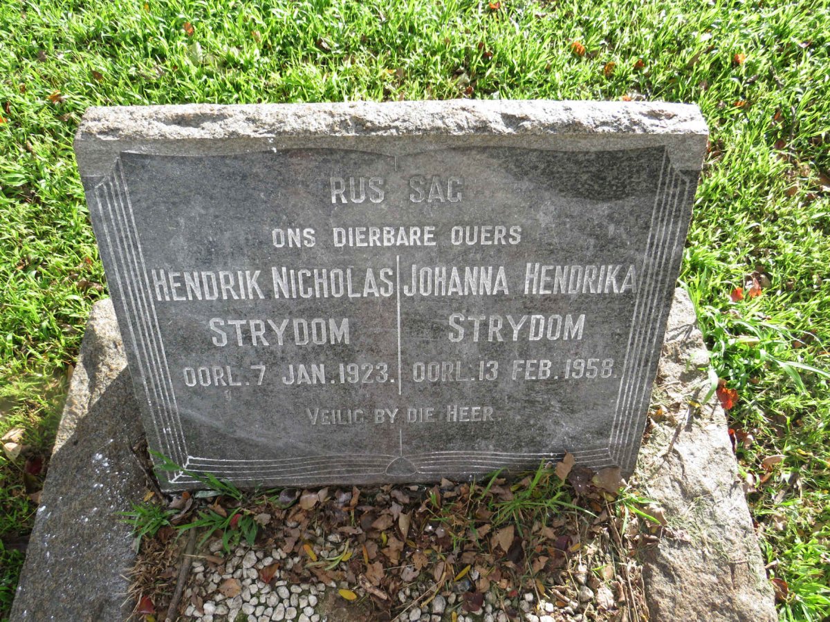 STRYDOM  Hendrik Nicholas -1923 &amp; Johanna Hendrika -1958