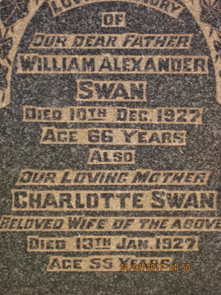 SWAN William Alexander -1927 &amp; Charlotte -1927