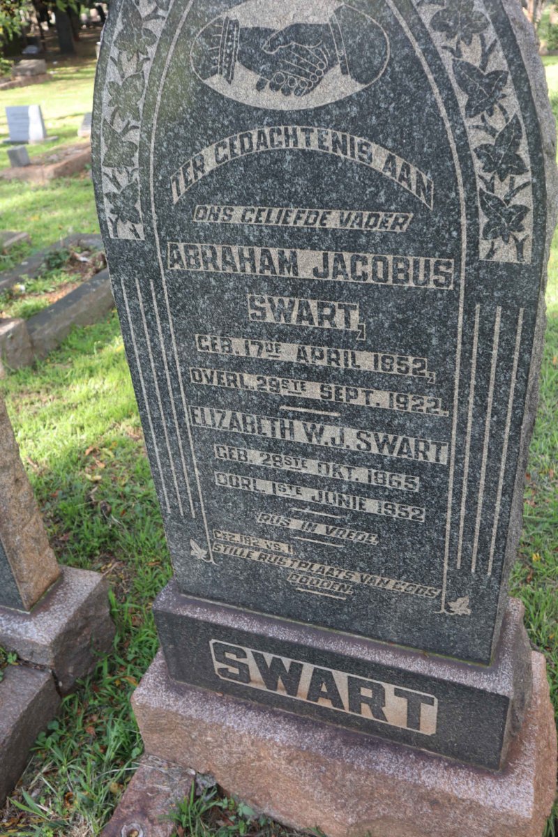 SWART Abraham Jacobus 1852-1922 &amp; Elizabeth W.J. 1865-1952