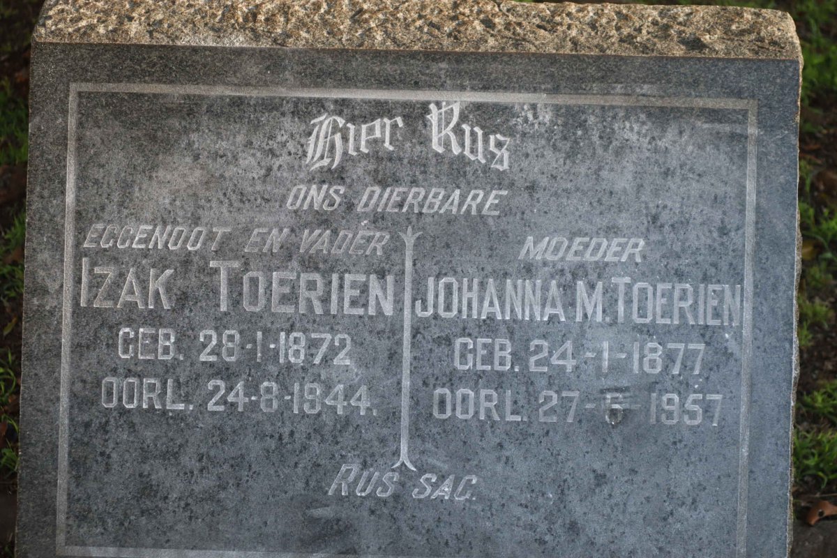 TOERIEN Izak 1872-1944 &amp; Johanna M. 1877-1957