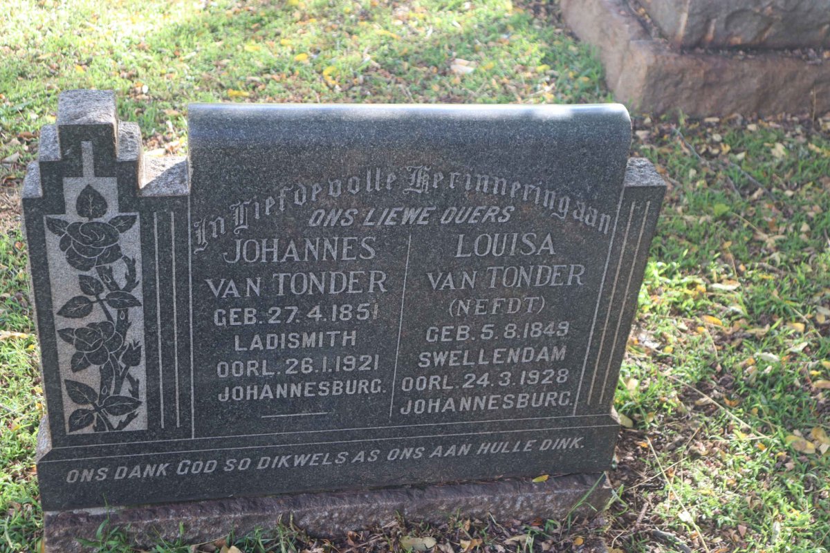 TONDER Johannes, van 1851-1921 &amp; Louisa NEFDT 1849-1928